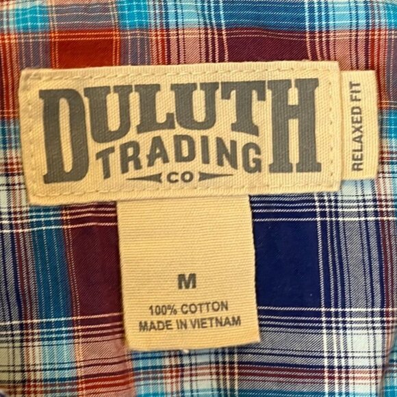 Duluth Men's Shirt M Relaxed Fit Red/Blue Plaid Button-Up - Picture 5 of 10